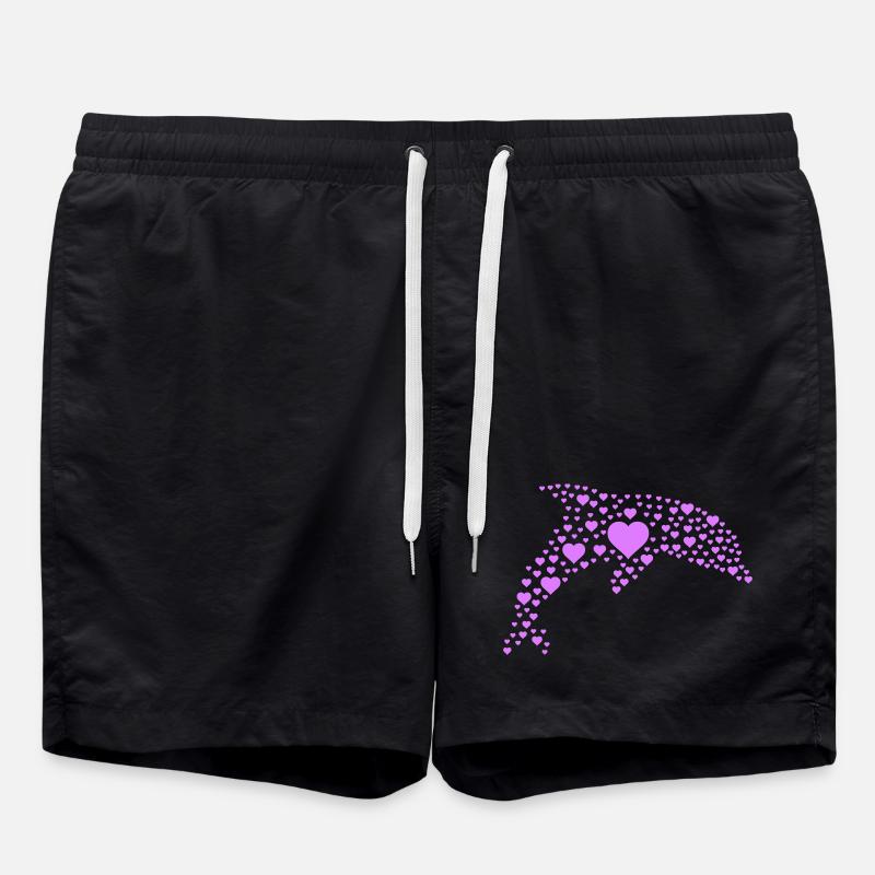 Dolphin Heart Pattern - Swim Trunks - black