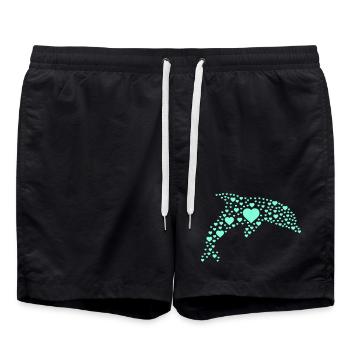 Dolphin Heart Pattern - Swim Trunks - black - Front - AI Model Male 185 light (185cm)