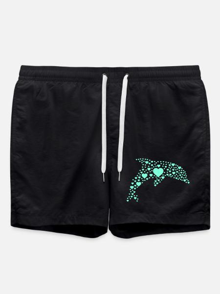 Dolphin Heart Pattern - Swim Trunks - black