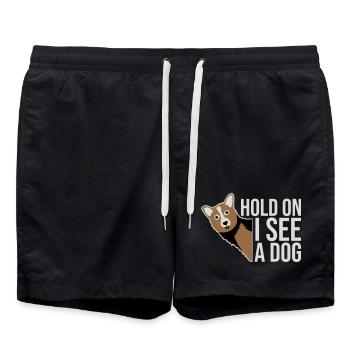 Attends, je vois un chien, chien, drôle de distrait, en disant - Short de bain - noir - Devant - AI Model Male 185 light (185cm)