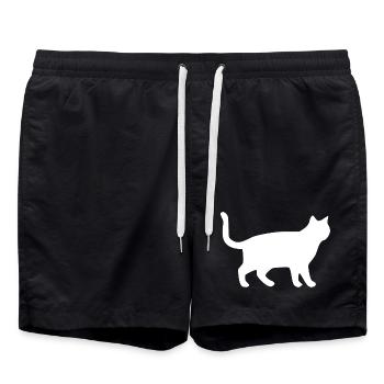White Cat Cats Silhouettes Gift - Swim Trunks - black - Front - AI Model Male 185 light (185cm)