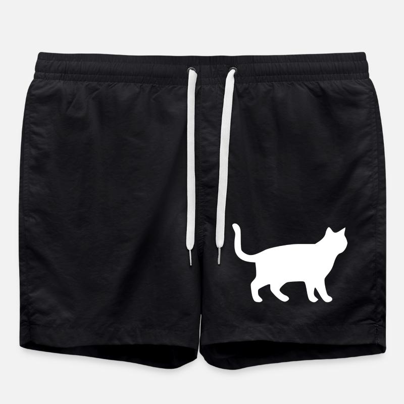 White Cat Cats Silhouettes Gift - Swim Trunks - black