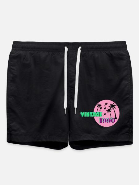 Vintage 1990 Palm Sunset - Swim Trunks - black