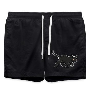 Black Cat Silhouette Panther Hunter Vintage - Swim Trunks - black - Front - AI Model Male 185 light (185cm)