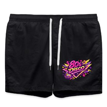 Retro 1980 80s Disco - Badeshorts - Schwarz - Vorne - AI Model Male 185 light (185cm)
