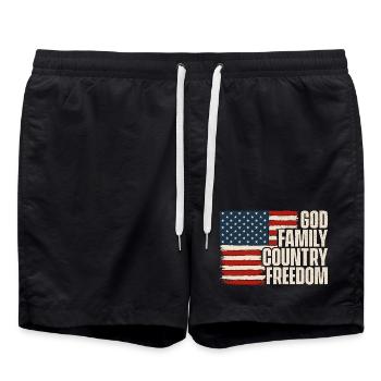 God Family Country Freedom Patriotic - Swim Trunks - black - Front - AI Model Male 185 light (185cm)