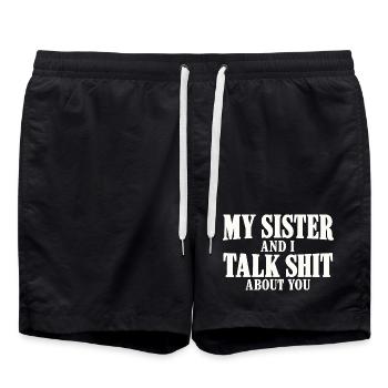 Schwester Spruch Vintage Design - Badeshorts - Schwarz - Vorne - AI Model Male 185 light (185cm)