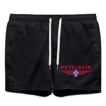 T-shirt Reykjavík – La ville des aurores boréales - Short de bain - noir - Devant - AI Model Male 185 light (185cm)