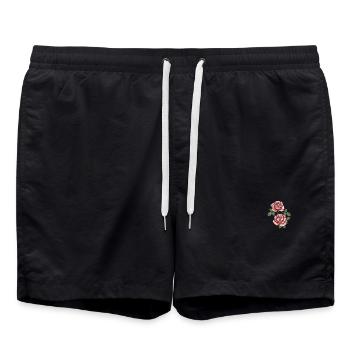 Vintage Rote Rosen auf Laub - Badeshorts - Schwarz - Vorne - AI Model Male 185 light (185cm)
