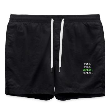 Push. Pray. Deploy. Repeat. – DevOps Design - Badeshorts - Schwarz - Vorne - AI Model Male 185 light (185cm)