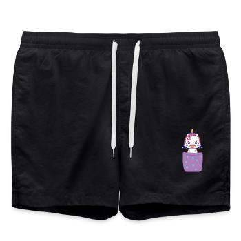 Süßes Einhorn in Brusttasche Lustig Unicorn - Badeshorts - Schwarz - Vorne - AI Model Male 185 light (185cm)