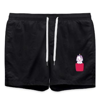 Süßes Einhorn in Brusttasche Lustig Unicorn - Badeshorts - Schwarz - Vorne - AI Model Male 185 light (185cm)