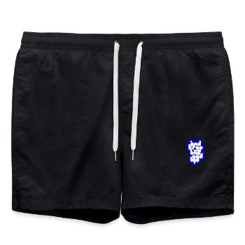 Gedichtwörter – Blau und Weiß - Badeshorts - Schwarz - Vorne - AI Model Male 185 light (185cm)