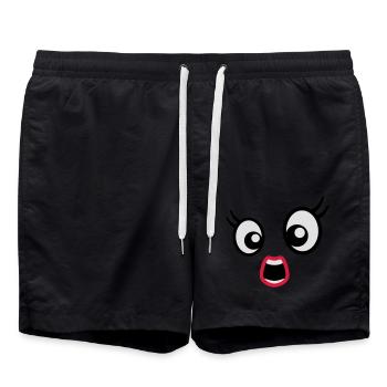 Erschrocken gucken Cartoon Gesicht Frau Weiblich - Badeshorts - Schwarz - Vorne - AI Model Male 185 light (185cm)