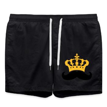 herrscher koenig krone prinz mustache schnurrbart - Badeshorts - Schwarz - Vorne - AI Model Male 185 light (185cm)