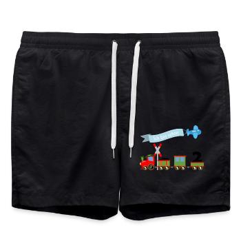 Zug 2. Geburtstag - Badeshorts - Schwarz - Vorne - AI Model Male 185 light (185cm)