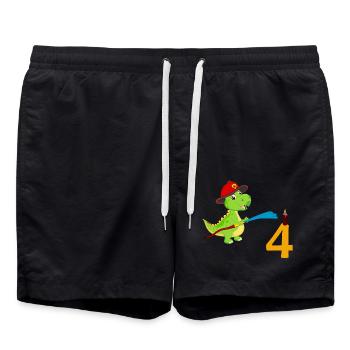 Pompiers Dino 4 Anniversaire - Short de bain - noir - Devant - AI Model Male 185 light (185cm)