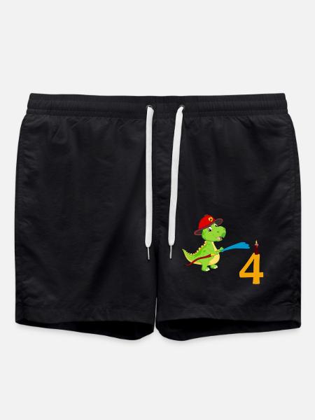 Fire Department Dino 4 Birthday - Swim Trunks - black