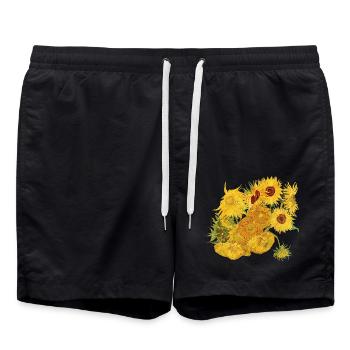 Vincent van Gogh Sonnenblumen Sunflowers Art Kunst - Badeshorts - Schwarz - Vorne - AI Model Male 185 light (185cm)