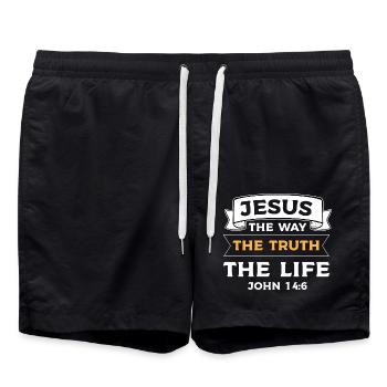 Jésus-Christ Bible Biblevers la prière du christianisme - Short de bain - noir - Devant - AI Model Male 185 light (185cm)