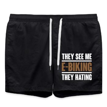 They see me e biking - Vector Graphics - Swim Trunks - black - Front - AI Model Male 185 light (185cm)