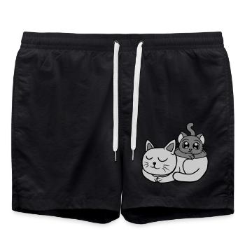 Freunde 2 Katzen aufeinander - Badeshorts - Schwarz - Vorne - AI Model Male 185 light (185cm)