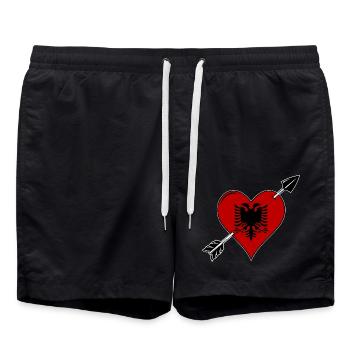 Albania flag heart in love - Swim Trunks - black - Front - AI Model Male 185 light (185cm)