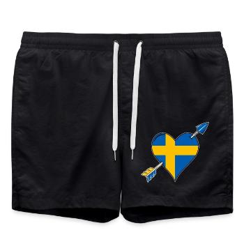 La Suède drapeau coeur amoureux - Short de bain - noir - Devant - AI Model Male 185 light (185cm)