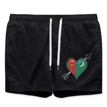 Drapeau du Turkménistan Amour du cœur - Short de bain - noir - Devant - AI Model Male 185 light (185cm)