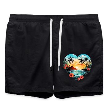 Summer Island Palm Trees - Swim Trunks - black - Front - AI Model Male 185 light (185cm)