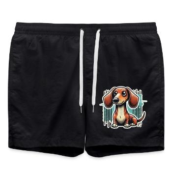 Süßer Dackel Comic Stil Teckel Hund - Badeshorts - Schwarz - Vorne - AI Model Male 185 light (185cm)