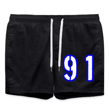 91 Zahl Symbol - Badeshorts - Schwarz - Vorne - AI Model Male 185 light (185cm)