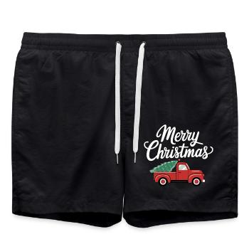 Merry Christmas - Auto mit Weihnachtsbaum - Badeshorts - Schwarz - Vorne - AI Model Male 185 light (185cm)