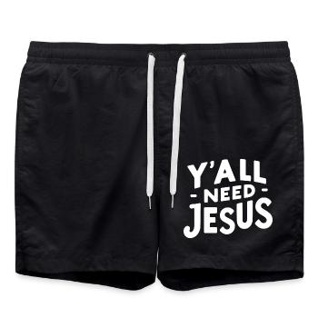 Y’all Need Jesus - Swim Trunks - black - Front - AI Model Male 185 light (185cm)