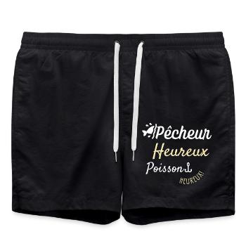 Pêcheur heureux poisson heureux - Short de bain - noir - Devant - AI Model Male 185 light (185cm)