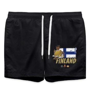Finnland Elch Vintage Fahne und Zelt Souvenir - Badeshorts - Schwarz - Vorne - AI Model Male 185 light (185cm)
