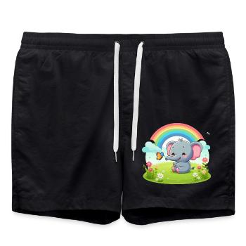 Fröhlicher Elefant und Regenbogen - Badeshorts - Schwarz - Vorne - AI Model Male 185 light (185cm)
