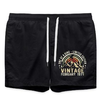 Birthday - February Gift Vintage February 1971 - Swim Trunks - black - Front - AI Model Male 185 light (185cm)