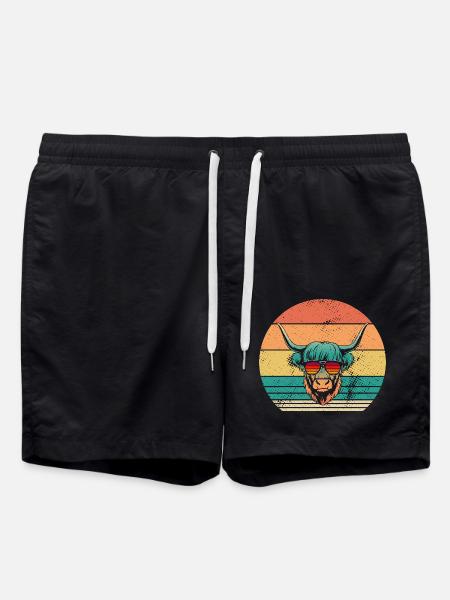 Cow Cattle Highland Cattle - Swim Trunks - black