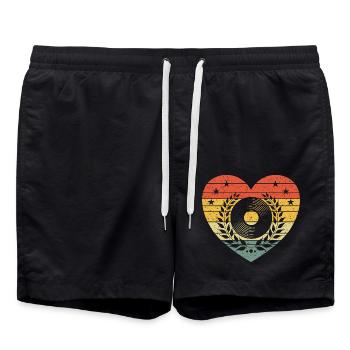 Coeur vintage avec disque vinyle – Retro Music Design - Short de bain - noir - Devant - AI Model Male 185 light (185cm)