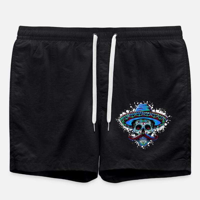 Crâne Mexicain Sombrero - Short de bain - noir