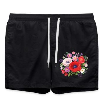 Blumenstrauß,Pfingstrosen,Mohnblumen,vintage,Blume - Badeshorts - Schwarz - Vorne - AI Model Male 185 light (185cm)
