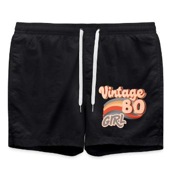 Vintage 80s Girl Birthday 80s Women - Swim Trunks - black - Front - AI Model Male 185 light (185cm)