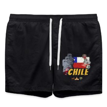 Chili Vintage Statues de l’île de Pâques avec drapeau en alpaga - Short de bain - noir - Devant - AI Model Male 185 light (185cm)
