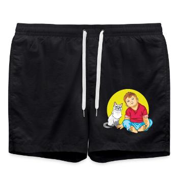 Boy is talking to a Siamese cat - Swim Trunks - black - Front - AI Model Male 185 light (185cm)