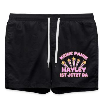 Hayley as a woman's name - Swim Trunks - black - Front - AI Model Male 185 light (185cm)