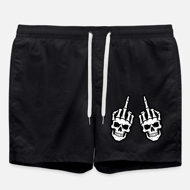 Middle Finger Skeleton Hand - Swim Trunks - black