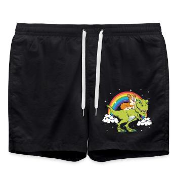 Corgi Chien Dinosaure Tyrannosaure T-Rex Dino - Short de bain - noir - Devant - AI Model Male 185 light (185cm)