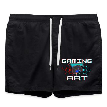 Neon Gaming Art: Controller & Hex Grid - Badeshorts - Schwarz - Vorne - AI Model Male 185 light (185cm)