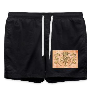 Bach seal / monogram / coat of arms / insignia - Swim Trunks - black - Front - AI Model Male 185 light (185cm)